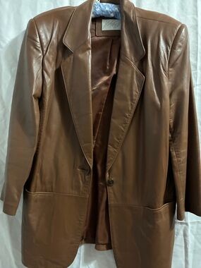 Lord & Taylor Brown Leather Single-Button Blazer